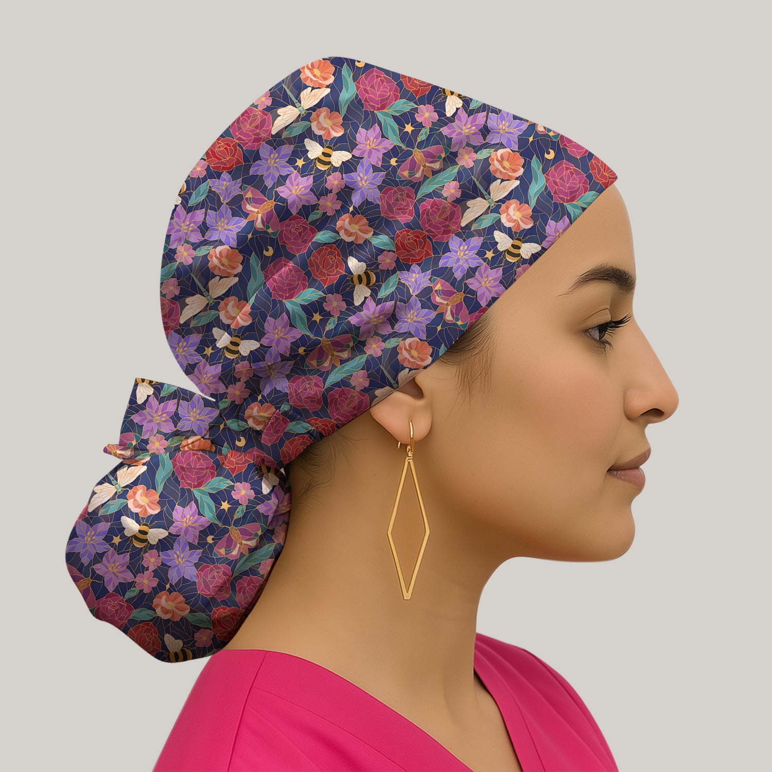 Charming Floral Garden With Bees And Dragonflies Scrub Cap, Surgical Caps for Doctors