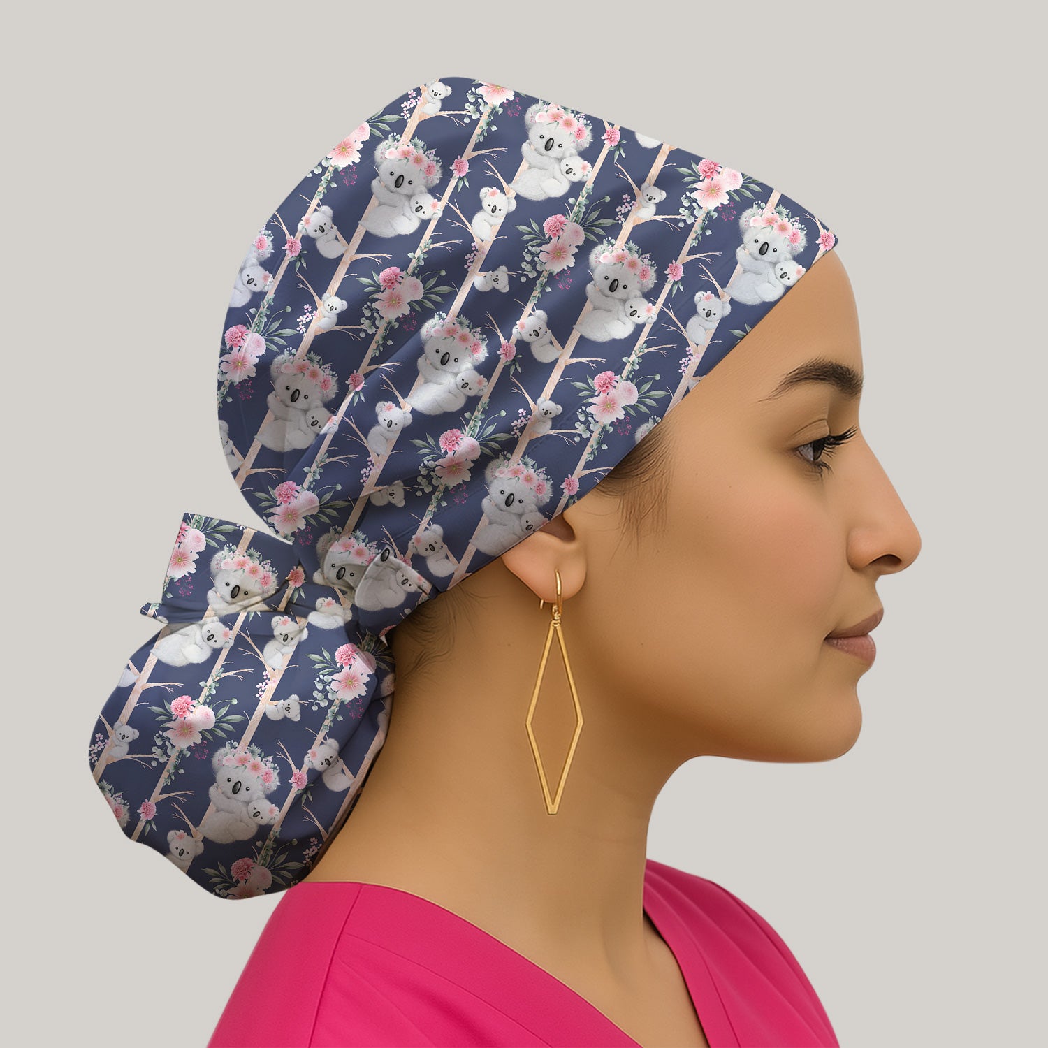 Cute Koala Climbing Tree Blossom Pattern Nurse Scrub Cap, Surgical Caps for Doctors