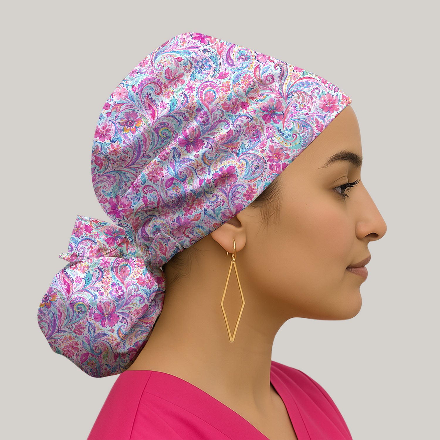 Elegant Pink Paisley Blossom Pattern Scrub Cap, Surgical Caps for Doctors