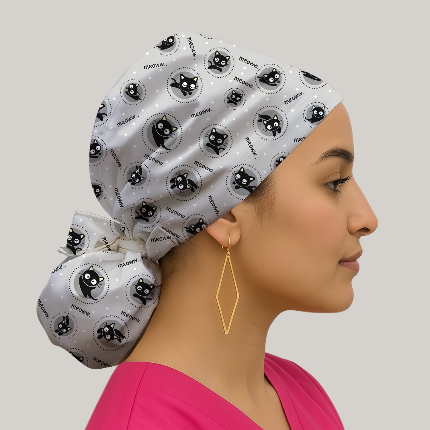 Funny Black Cat Meow Pattern Scrub Cap, Surgical Caps for Doctors