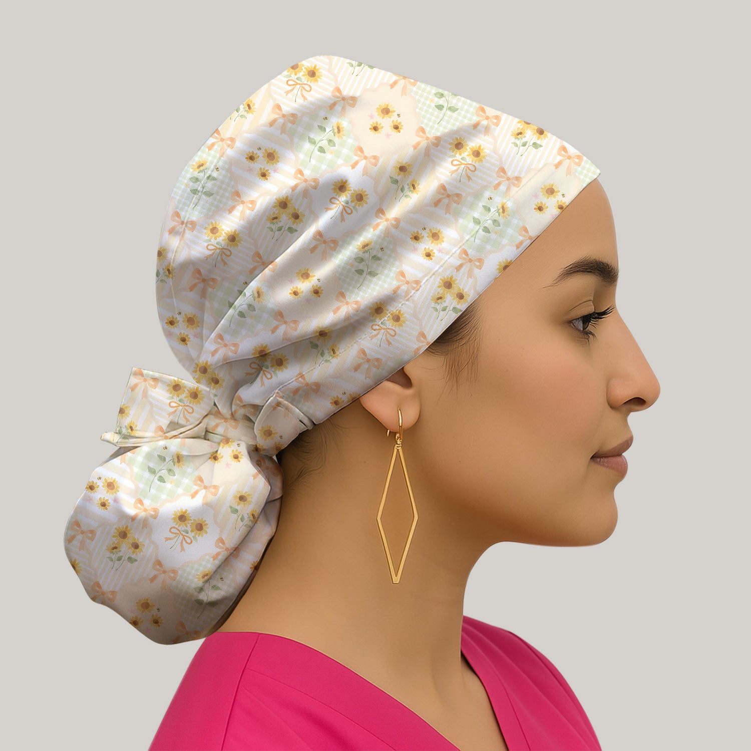 Cute Sunflower Ribbon Patchwork Pattern Nurse Scrub Cap, Surgical Caps for Doctors