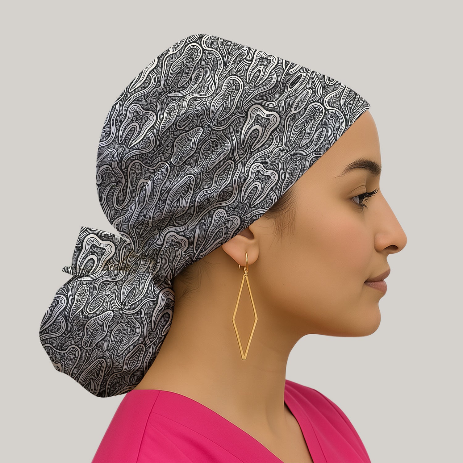 Dental Tooth Line Art Pattern Scrub Cap, Breathable Fabrics Caps Uniform