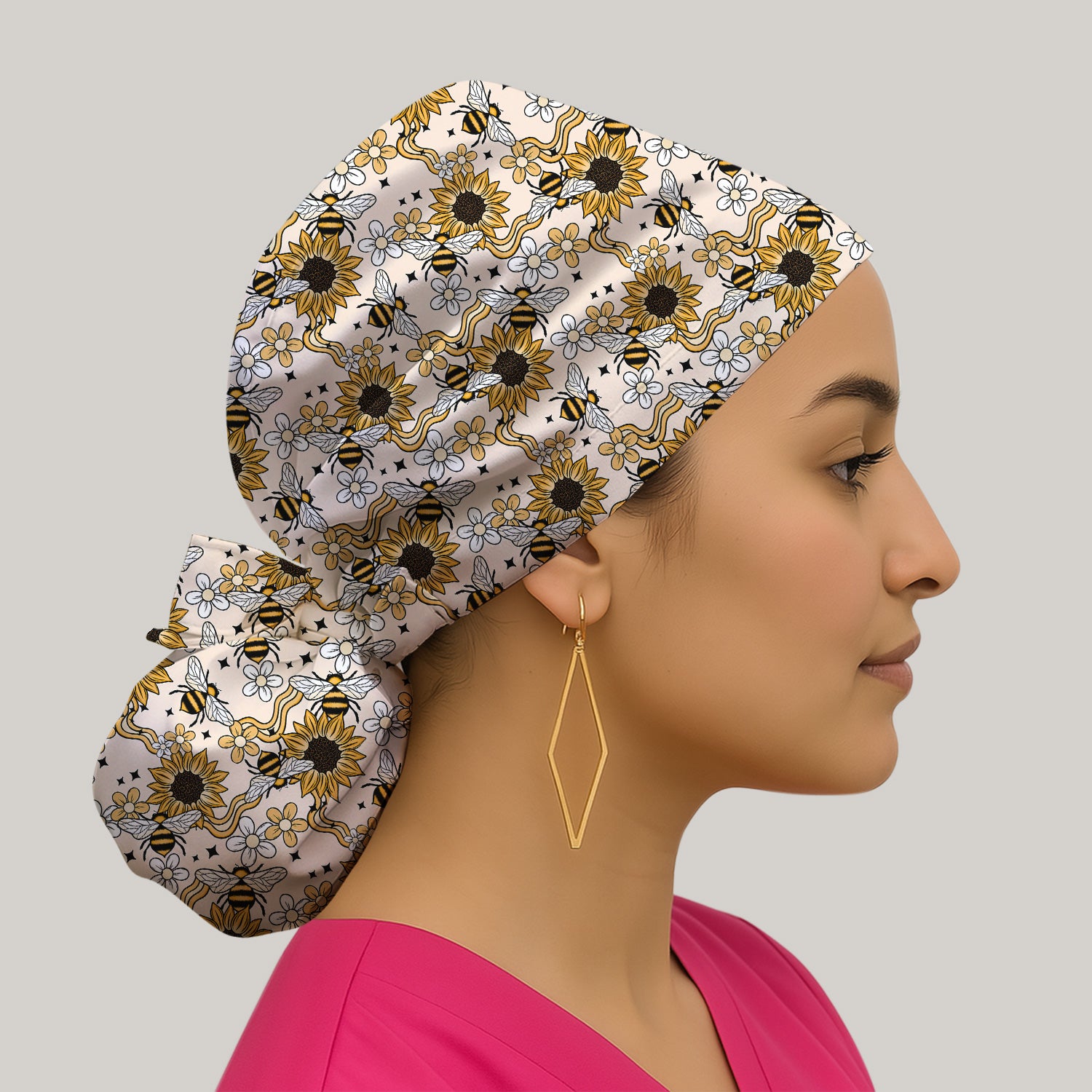 Sunflower And Honey Bee Floral Scrub Cap, Surgical Caps for Doctors
