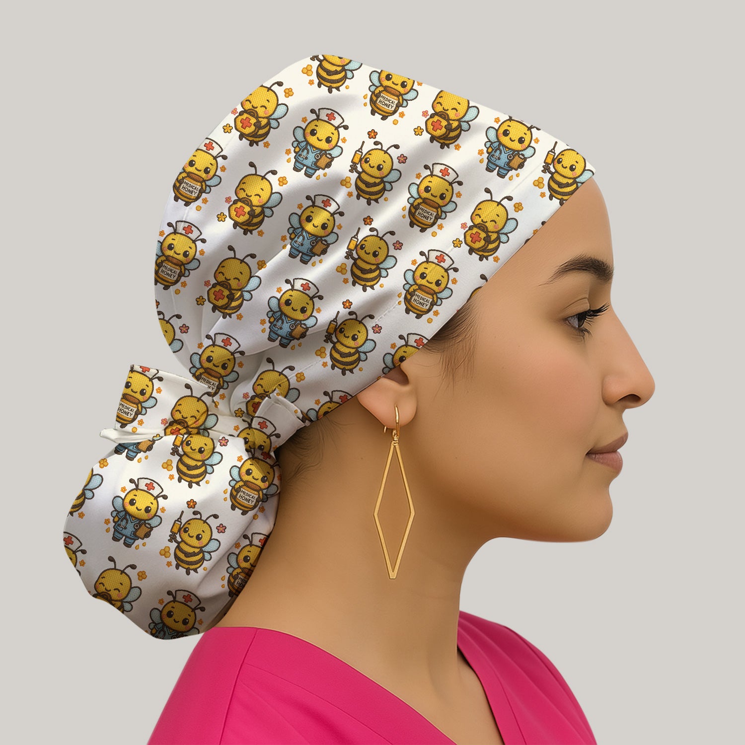 Cute Nurse Bee Scrub Cap, Kawaii Medical Honey Bee Pattern Cap for Nursing Professionals