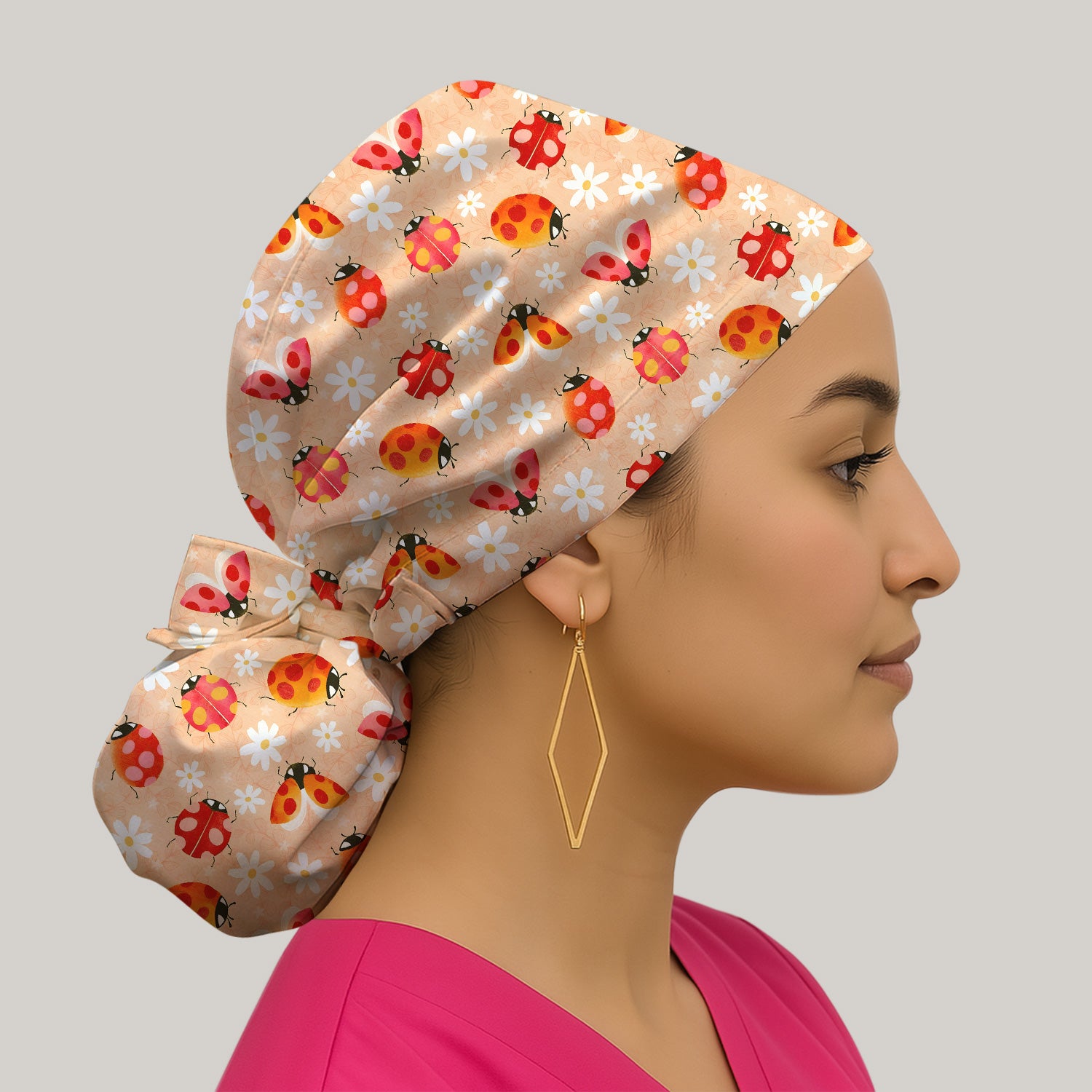 Ladybug Daisy Floral Pattern Surgical Cap, Breathable Fabrics Caps Uniform
