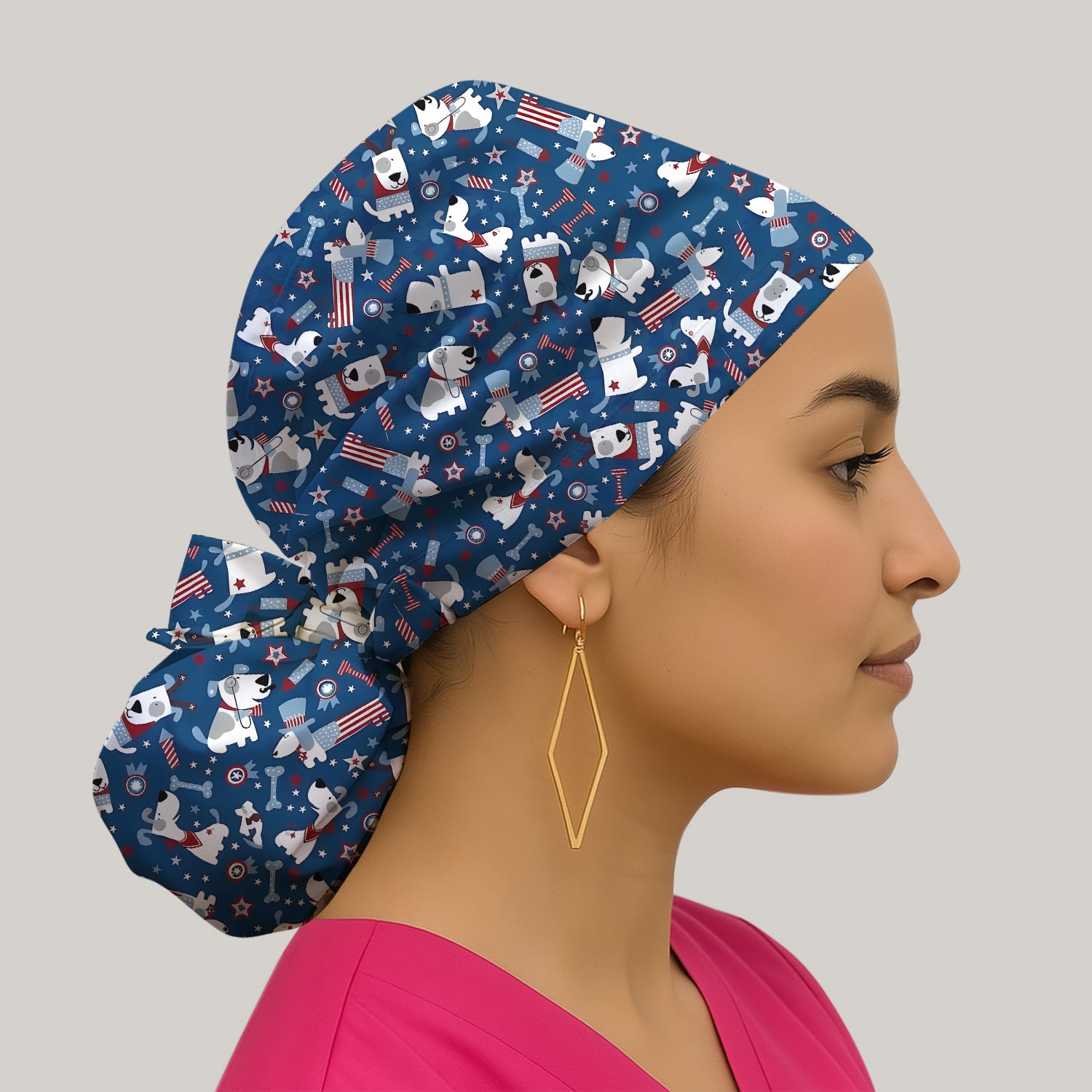 Patriotic Nurse Dog Stars Pattern Scrub Cap, Surgical Caps for Doctors