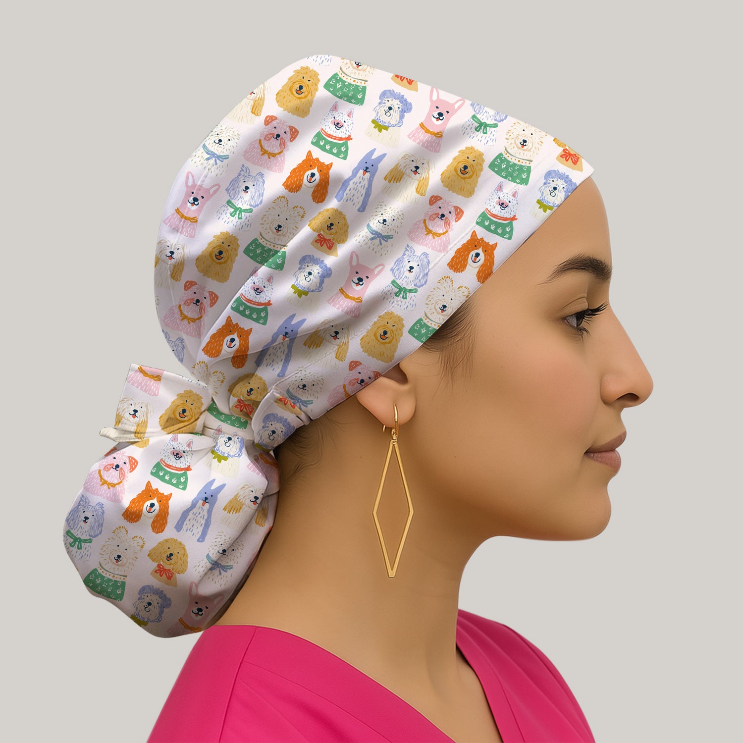 Colorful Dog Faces Cartoon Pattern Scrub Cap, Surgical Caps for Doctors