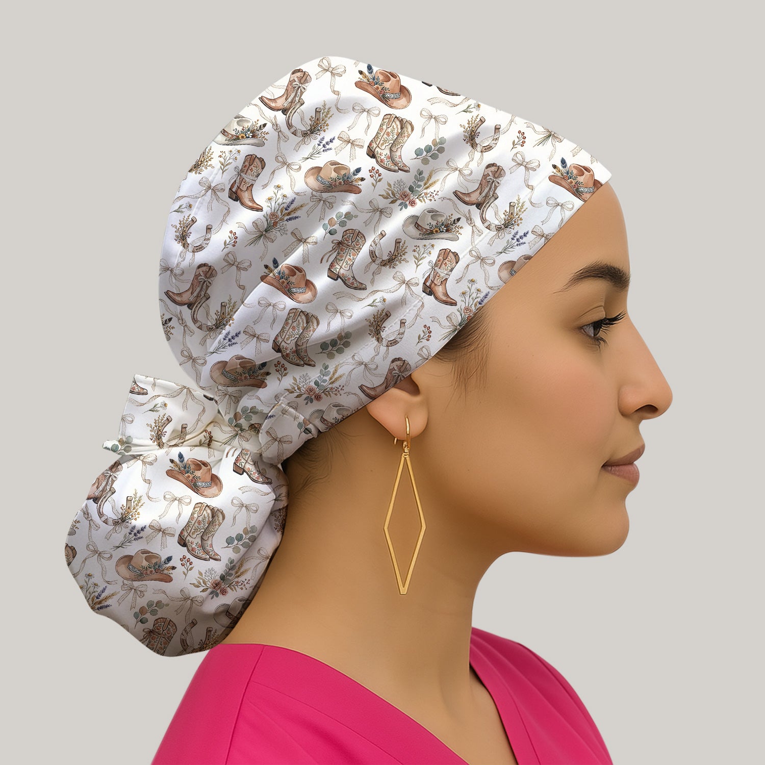 Western Cowboy Boots Hat Floral Pattern Nurse Scrub Cap, Surgical Caps for Doctors