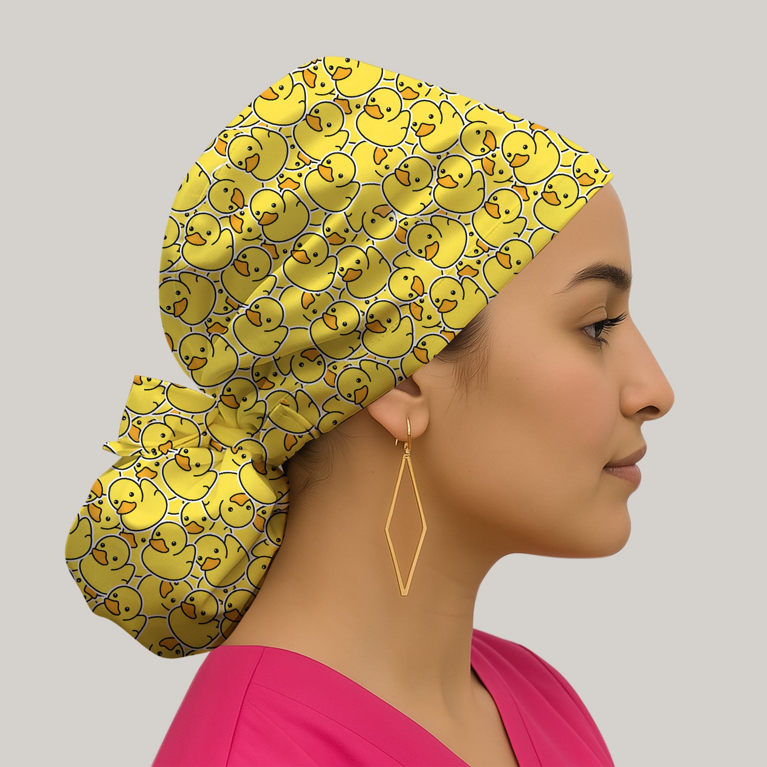 Yellow Rubber Duck Pattern Scrub Cap, Surgical Caps for Doctors