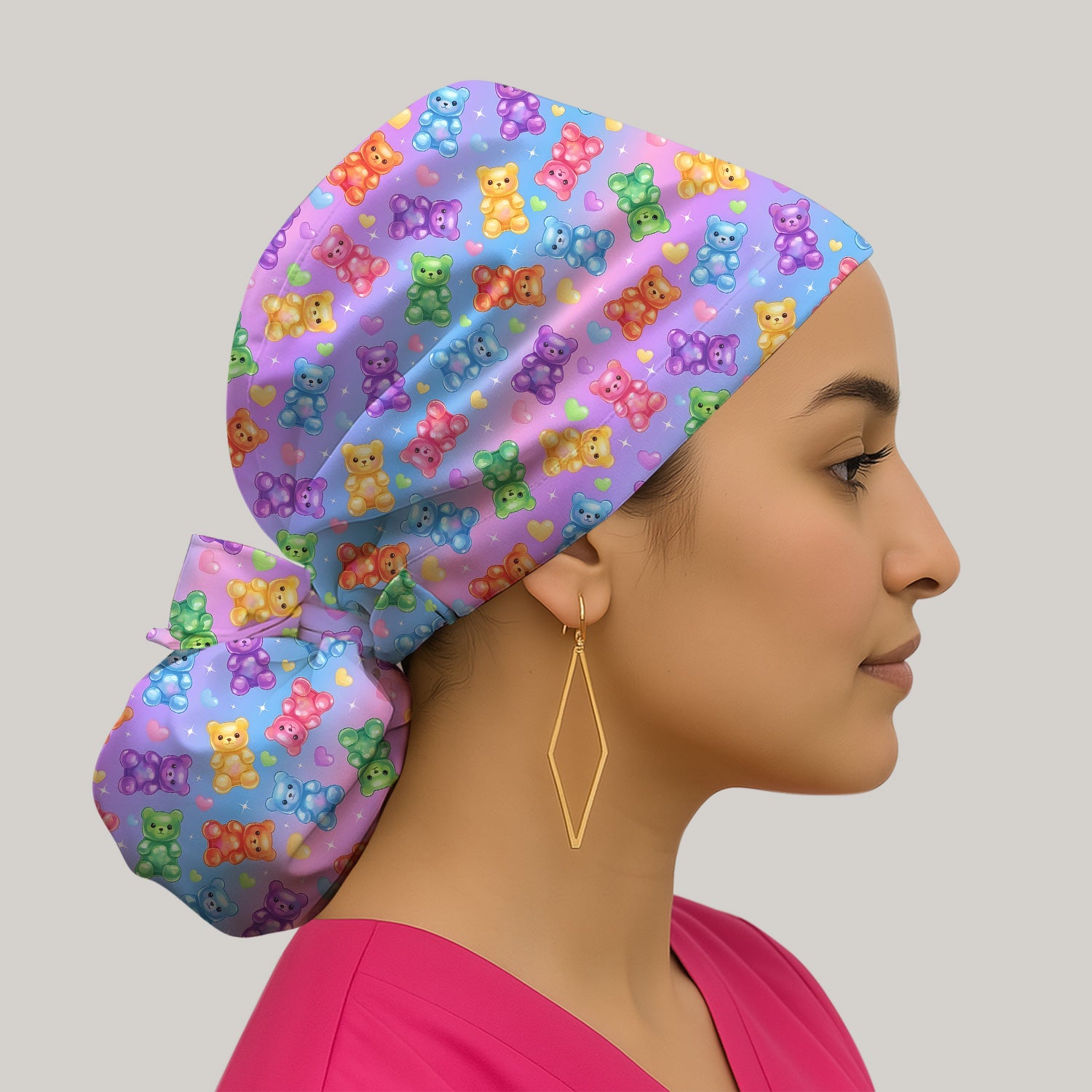 Colorful Gummy Bear Pattern Scrub Cap, Surgical Caps for Doctors