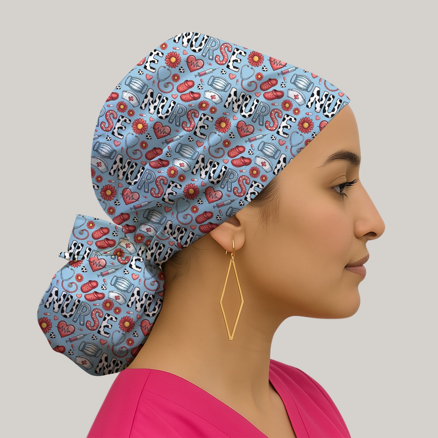 Cute Nurse Medical Icon Pattern Print Cap, Adjustable Nurse Surgical Cap