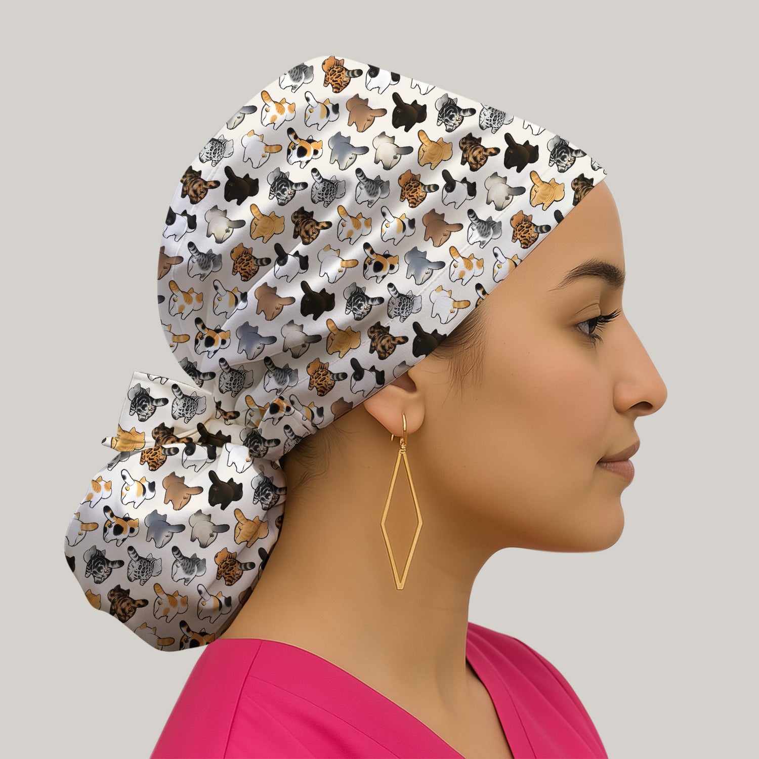 Cat Butt Pattern Medical Scrub Cap, Breathable Fabrics Nursing Uniform