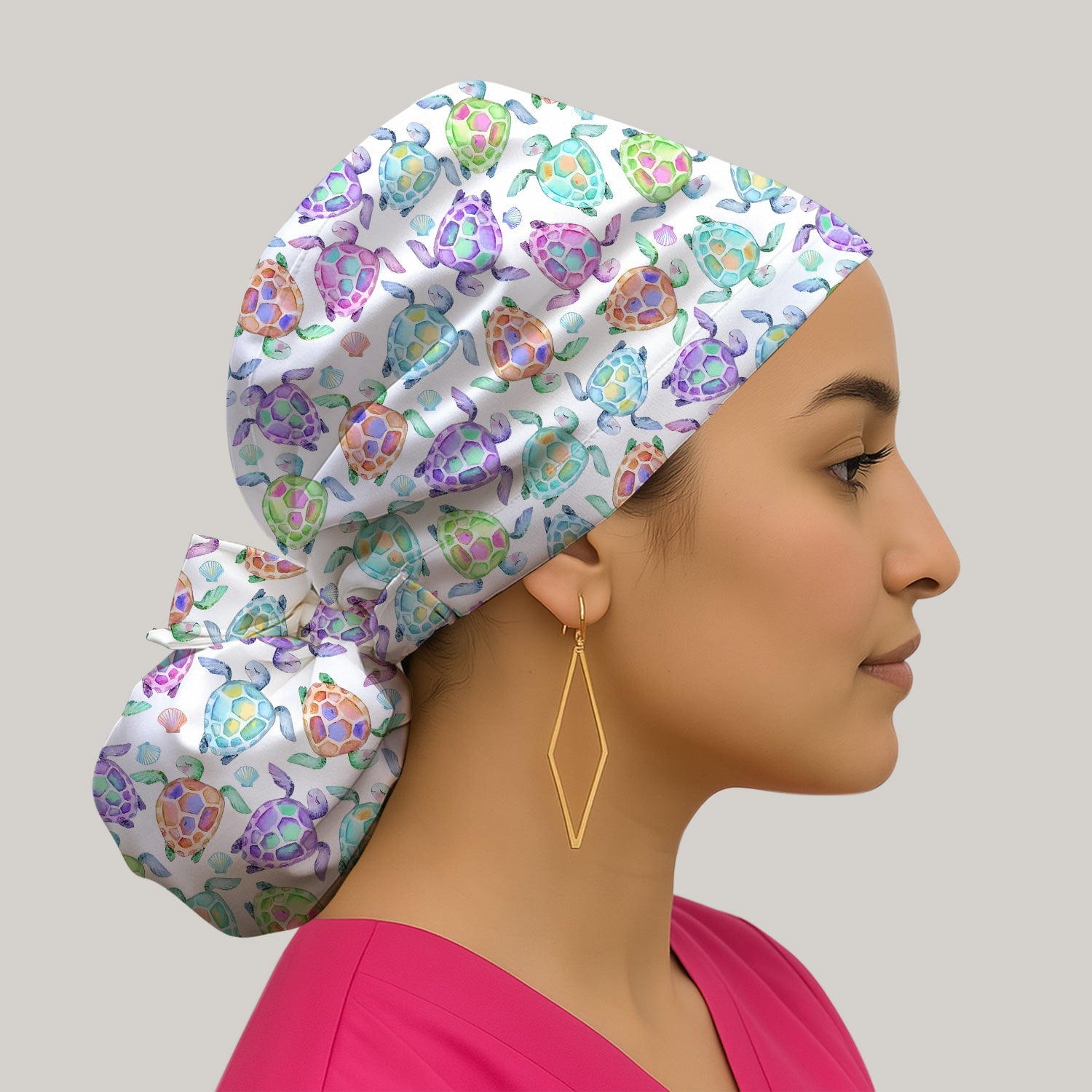 Colorful Sea Turtle Shell Pattern Scrub Cap, Surgical Caps for Doctors