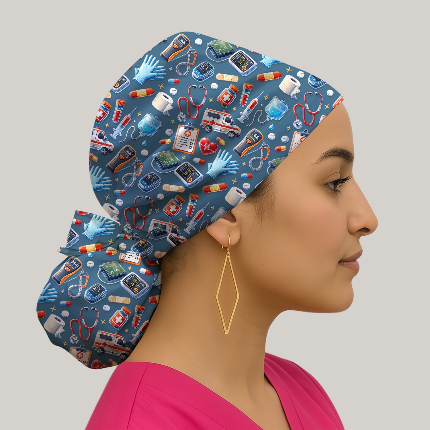Medical Tools Pattern Ambulance Stethoscope Scrub Cap, Surgical Caps for Doctors