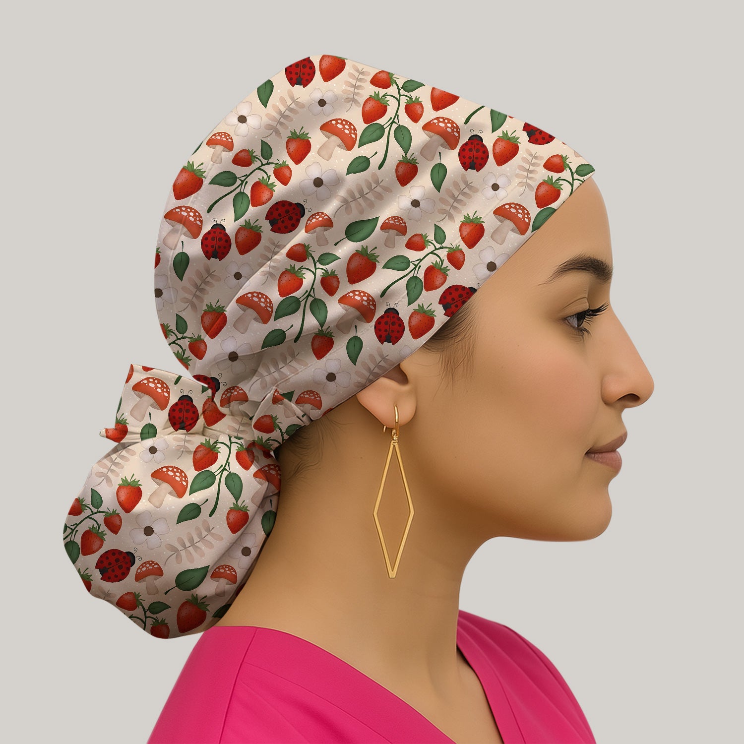 Strawberry Ladybug Mushroom Floral Scrub Cap, Surgical Caps for Doctors
