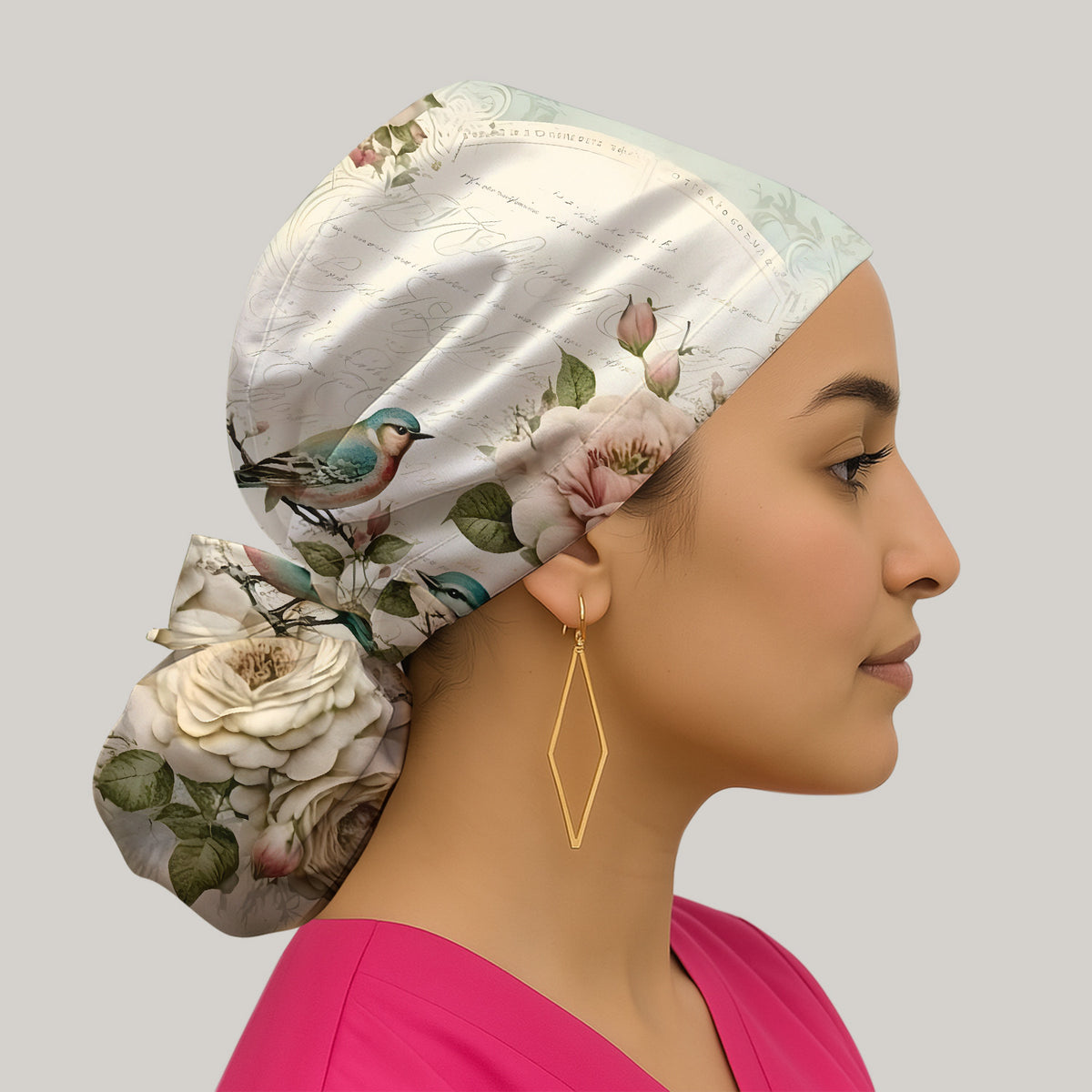 Vintage Birds Rose Pattern Scrub Cap, Surgical Caps for Doctors
