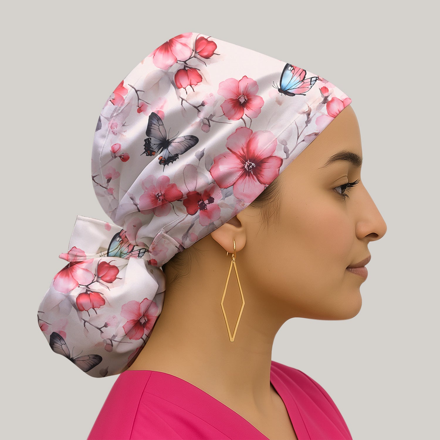 Pink Butterfly Blossom Pattern Scrub Cap, Surgical Caps for Doctors