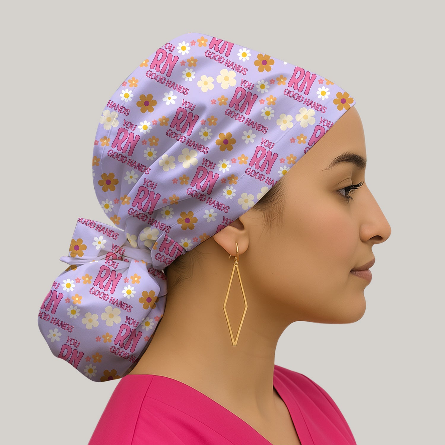You RN Good Hands Floral Daisy Pattern Scrub Cap, Surgical Caps for Doctors