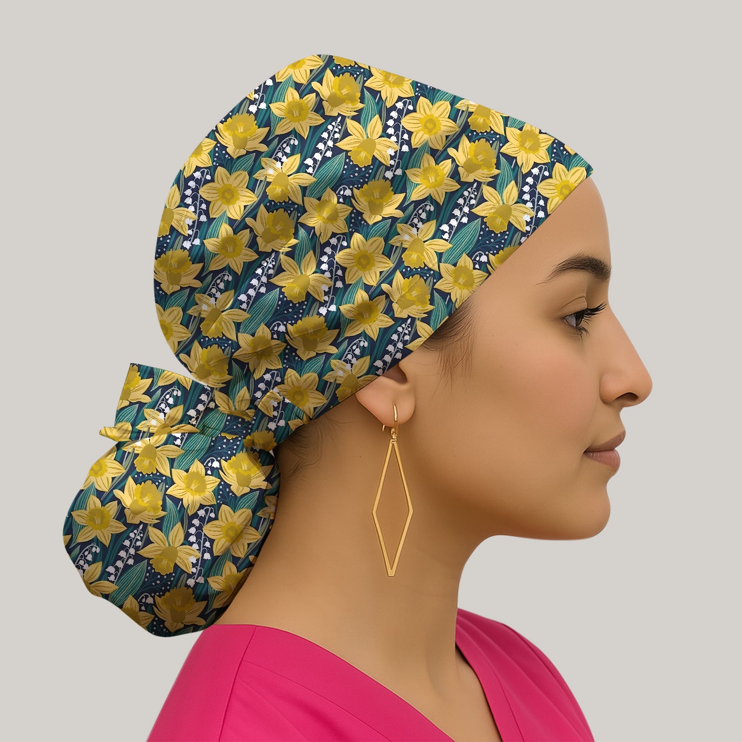 Yellow Daffodil Lily Valley Pattern Scrub Cap, Surgical Caps for Doctors