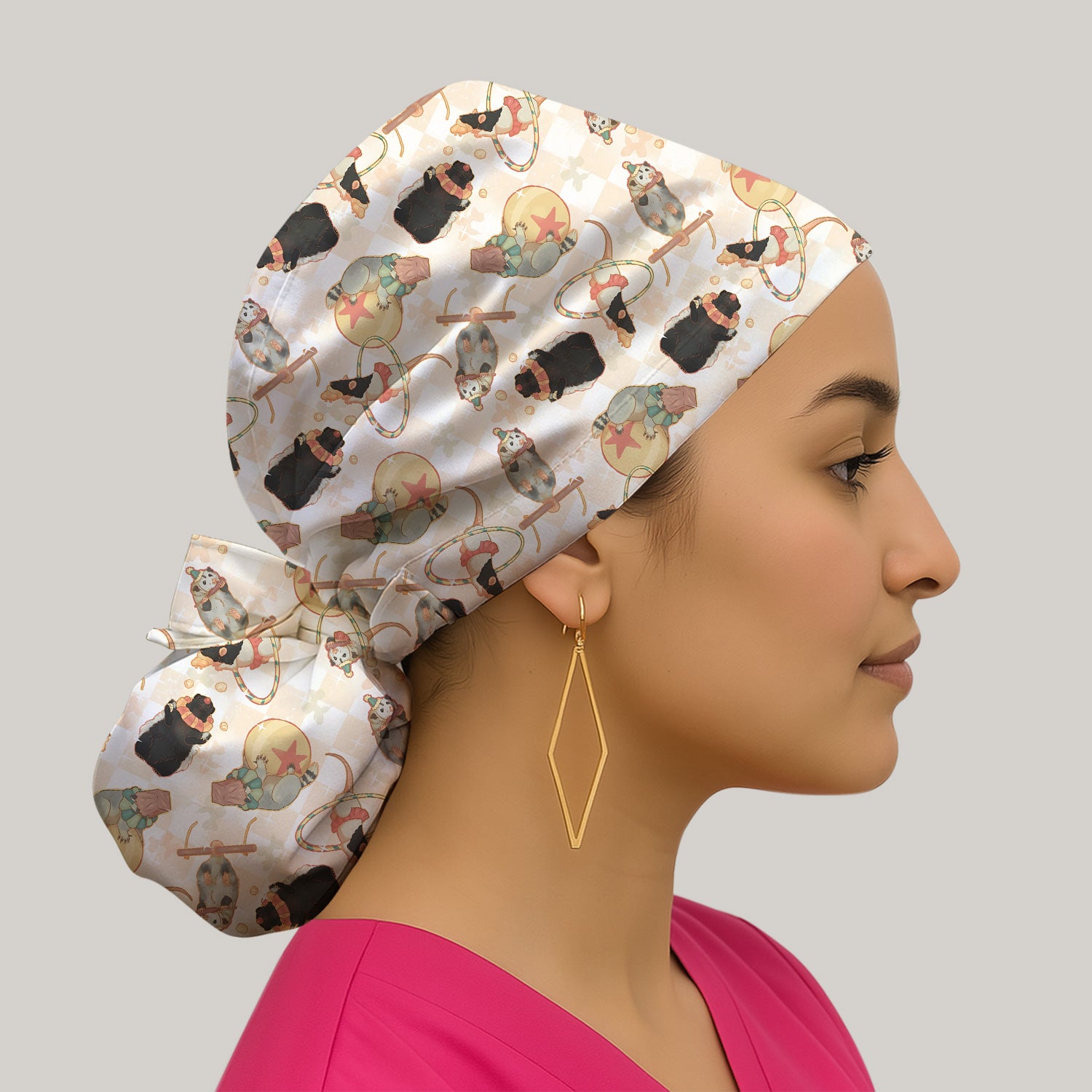 Cute Circus Animal Mouse Acrobat Pattern Nurse Scrub Cap, Surgical Caps for Doctors