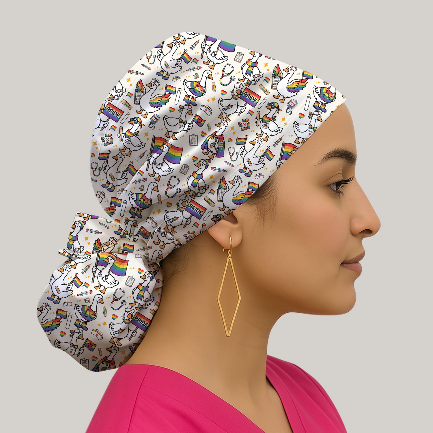 LGBT Pride Nurse Duck Pattern Scrub Cap, Surgical Caps for Doctors