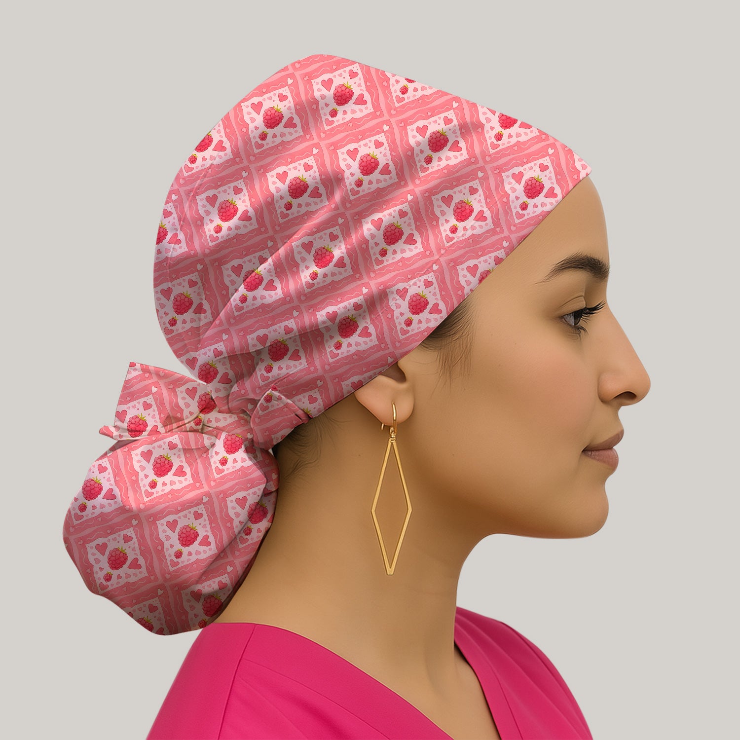 Sweet Red Cherry Gingham Pattern Print Cap, Surgical Caps for Nurses