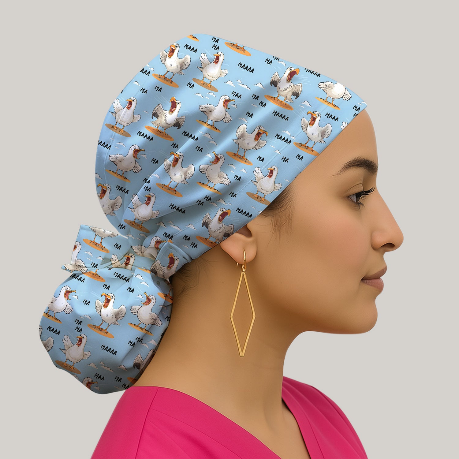 Funny Screaming Seagull Sky Pattern Scrub Cap, Surgical Caps for Doctors
