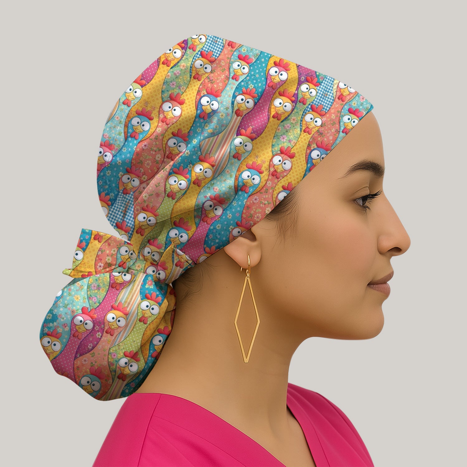 Funny Colorful Chicken Farm Cartoon Print Cap, Surgical Caps for Nurses