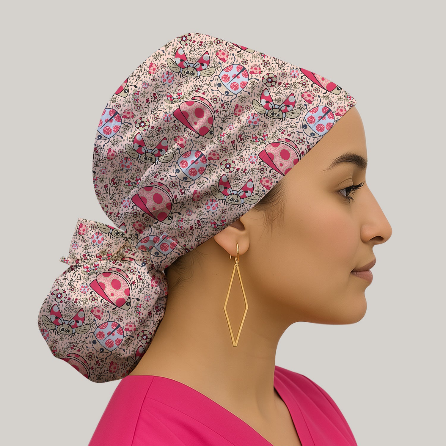 Cute Ladybug Rain Garden Pattern Scrub Cap, Breathable Fabrics Caps Uniform