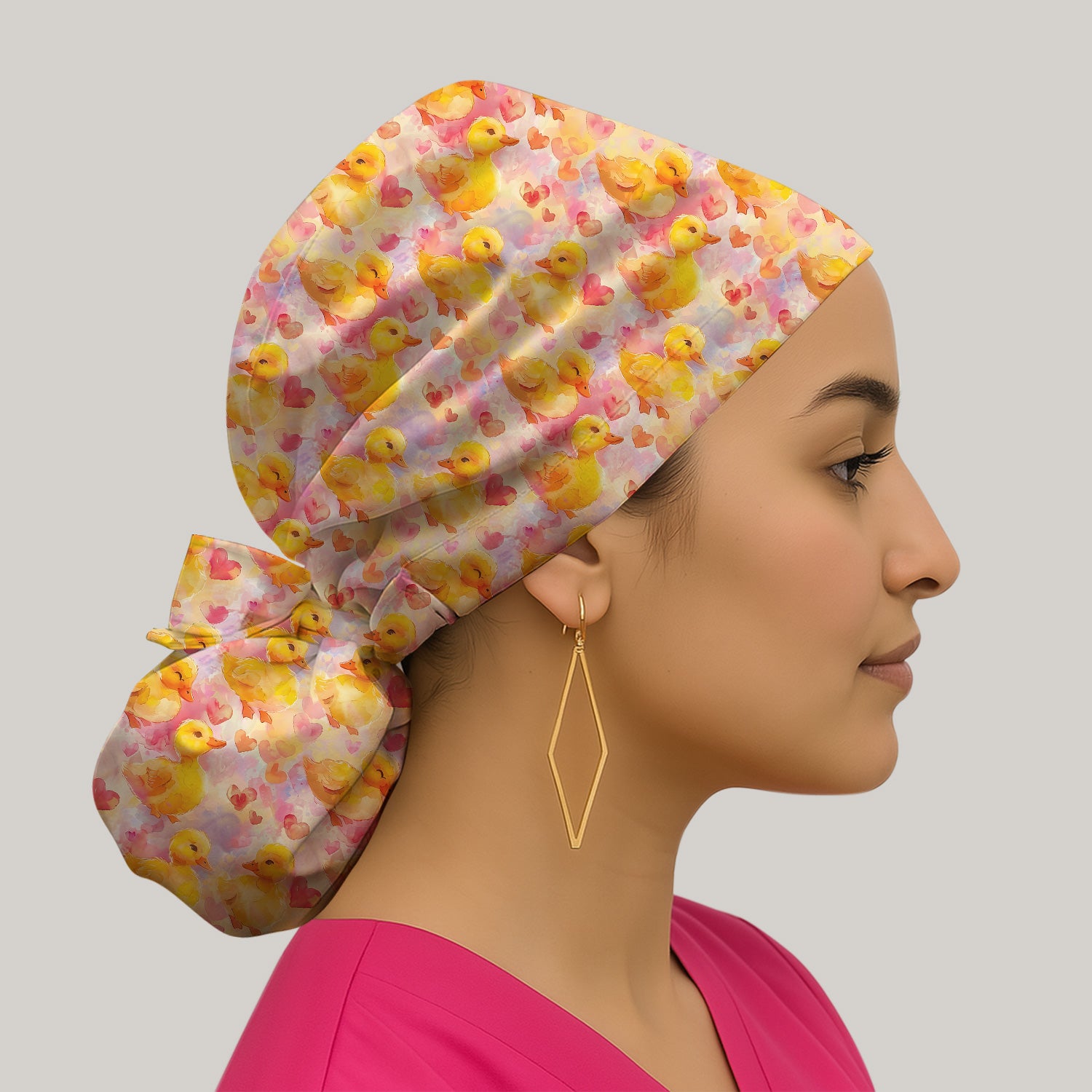 Cute Duck Heart Watercolor Pattern Scrub Cap, Surgical Caps for Doctors