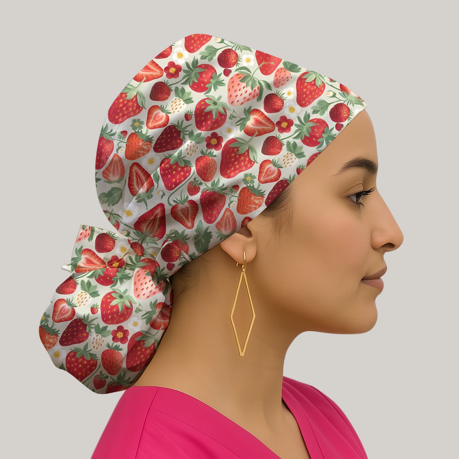 Fresh Strawberry Pattern Leaves Caps, Bouffant Scrub Caps for Women