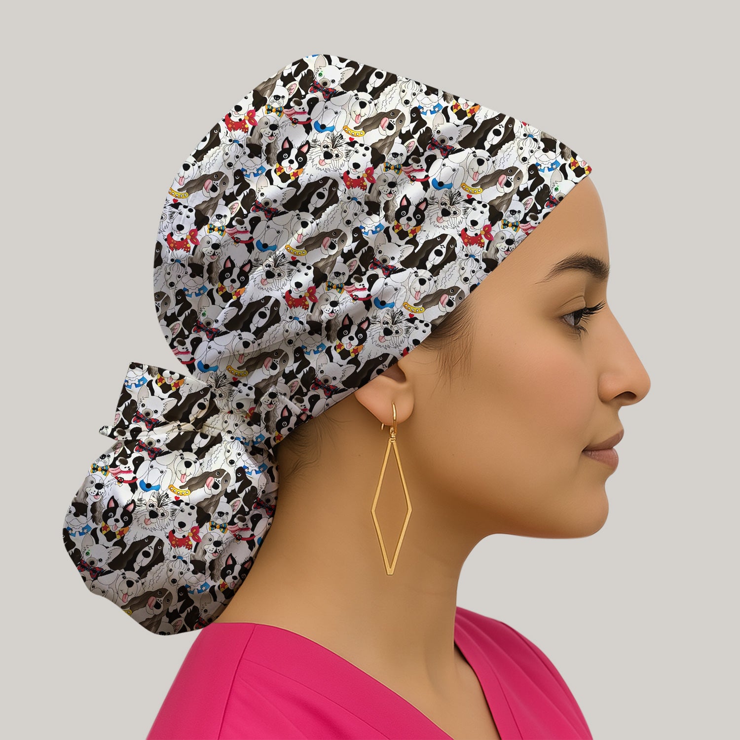 Cute Dog Cartoon All Over Print Scrub Cap, Breathable Fabrics Caps Uniform