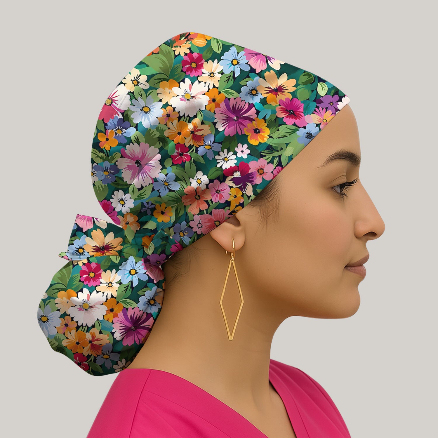 Colorful Wildflower Garden Pattern Scrub Cap, Surgical Caps for Doctors