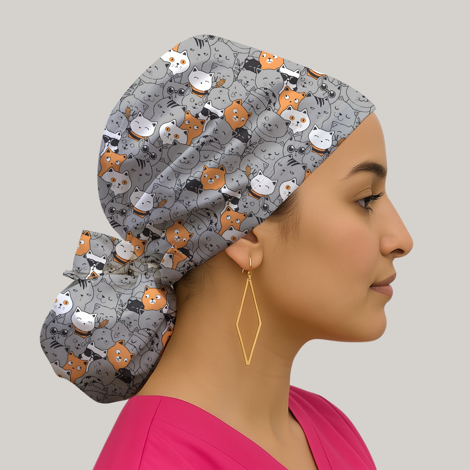 Funny Cats Cute Expressions Pattern Caps, Bouffant Scrub Caps for Women