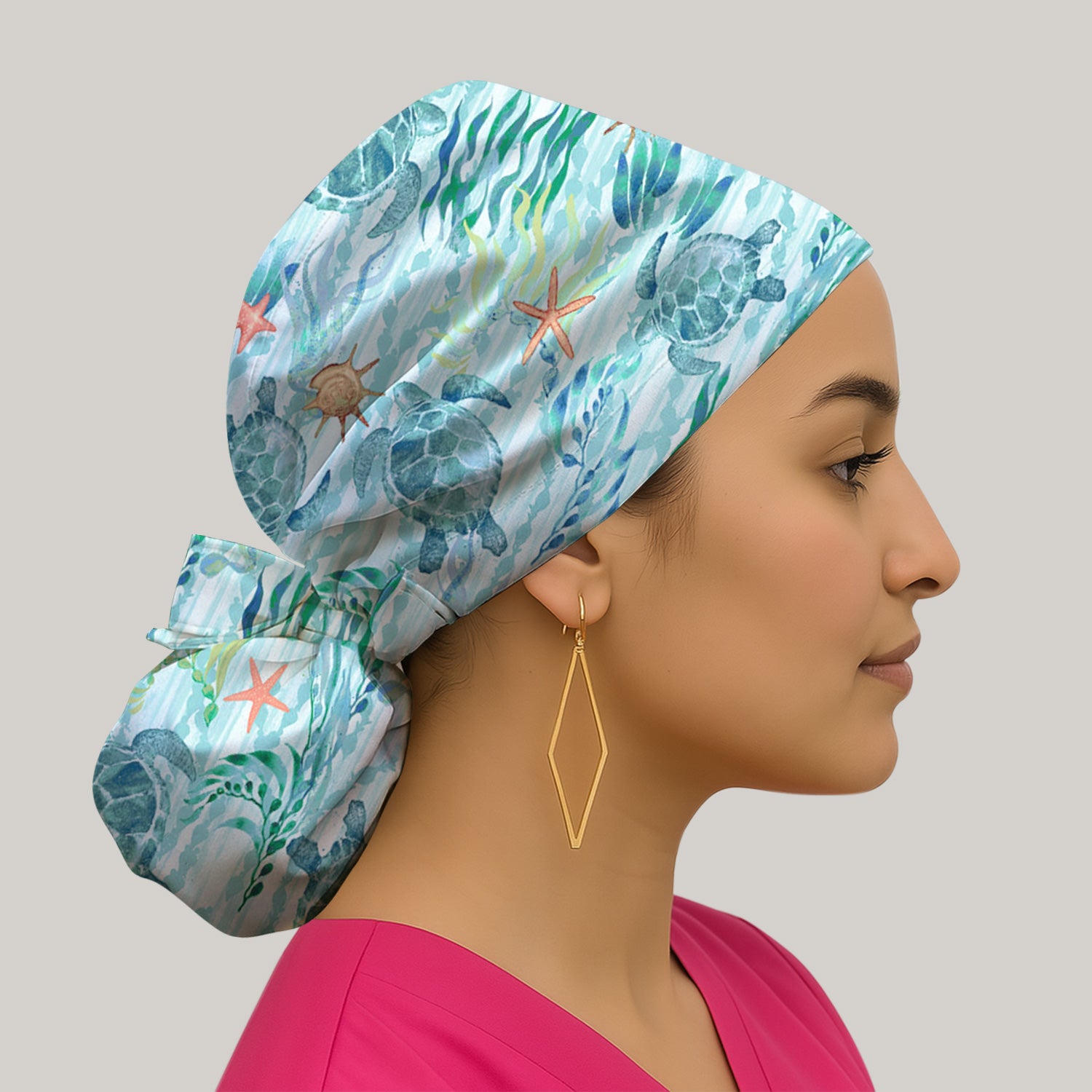Sea Turtle Ocean Watercolor Print Bouffant Cap, Surgical Caps for Doctors