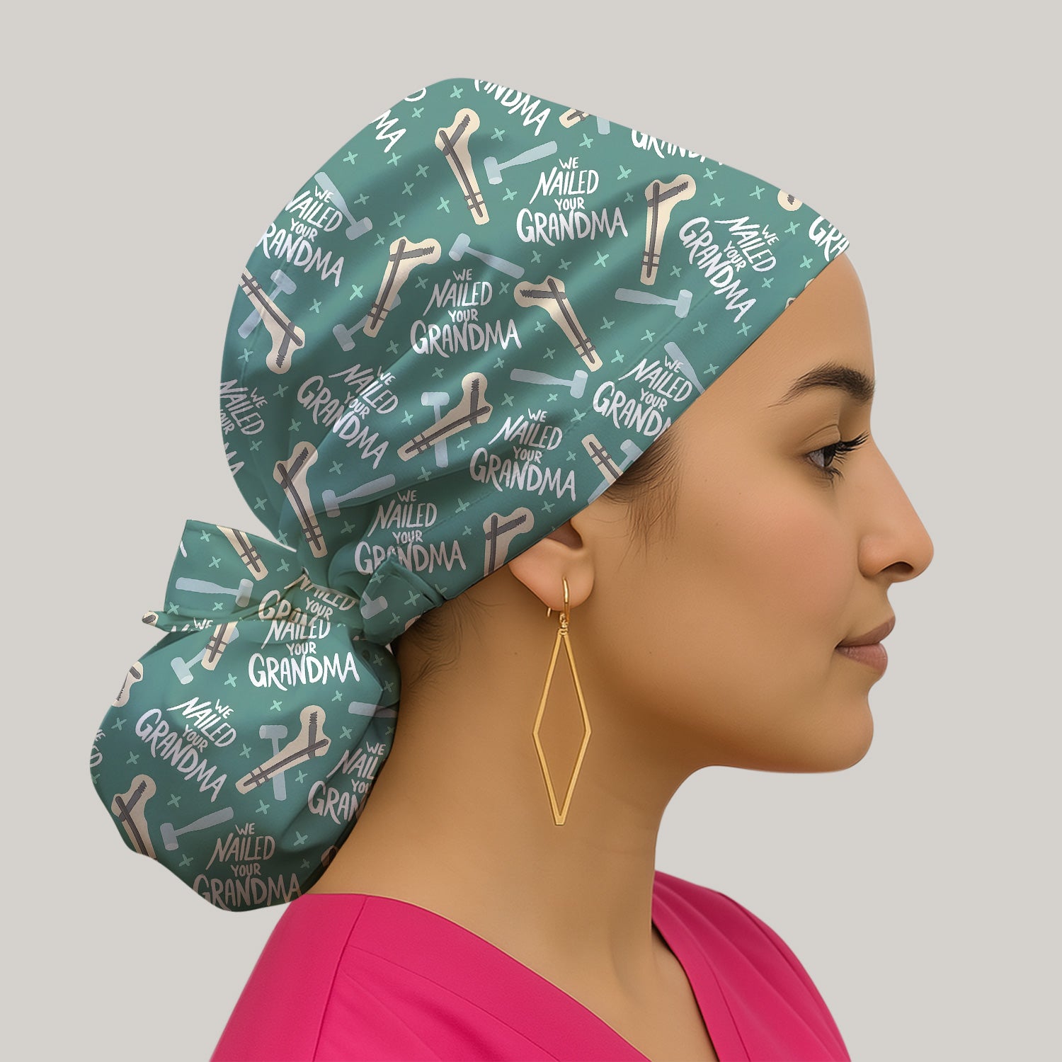 Funny Orthopedic Bone Hammer We Nailed Your Grandma Pattern Scrub Cap, Surgical Caps for Doctors