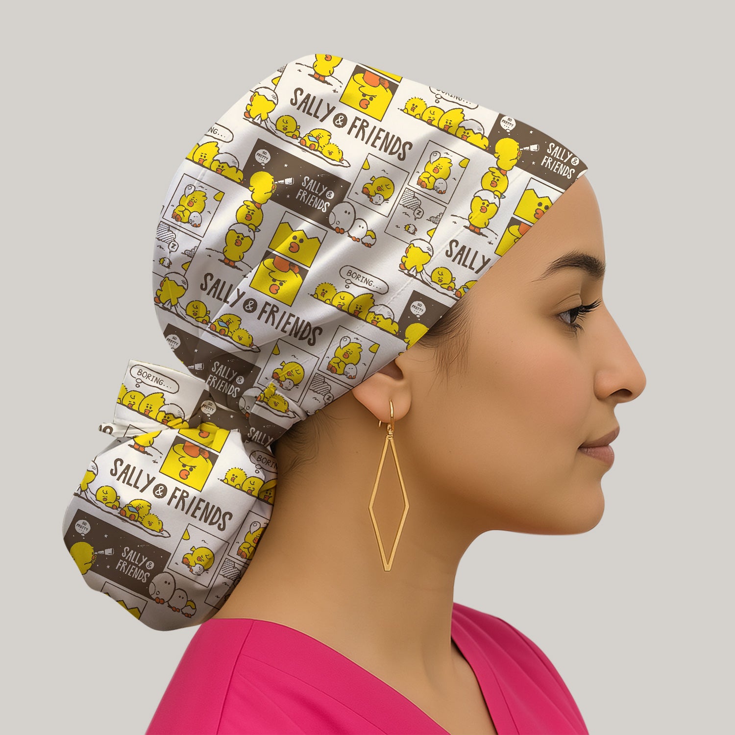 Cute Cartoon Chick Comic Pattern Scrub Cap, Bouffant Scrub Caps for Women