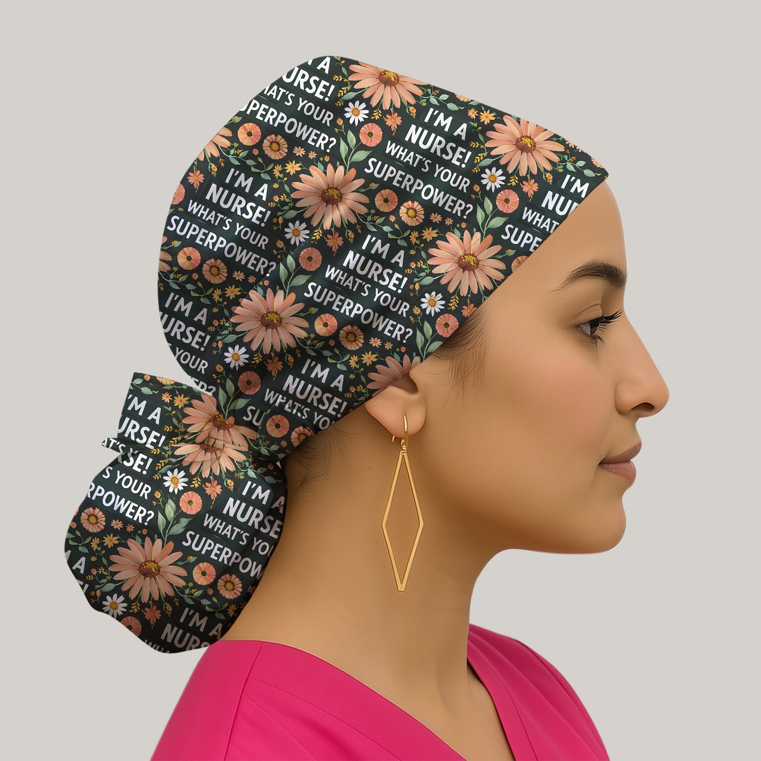 Funny Nurse Superpower Floral Pattern Print Cap, Surgical Caps for Nurses