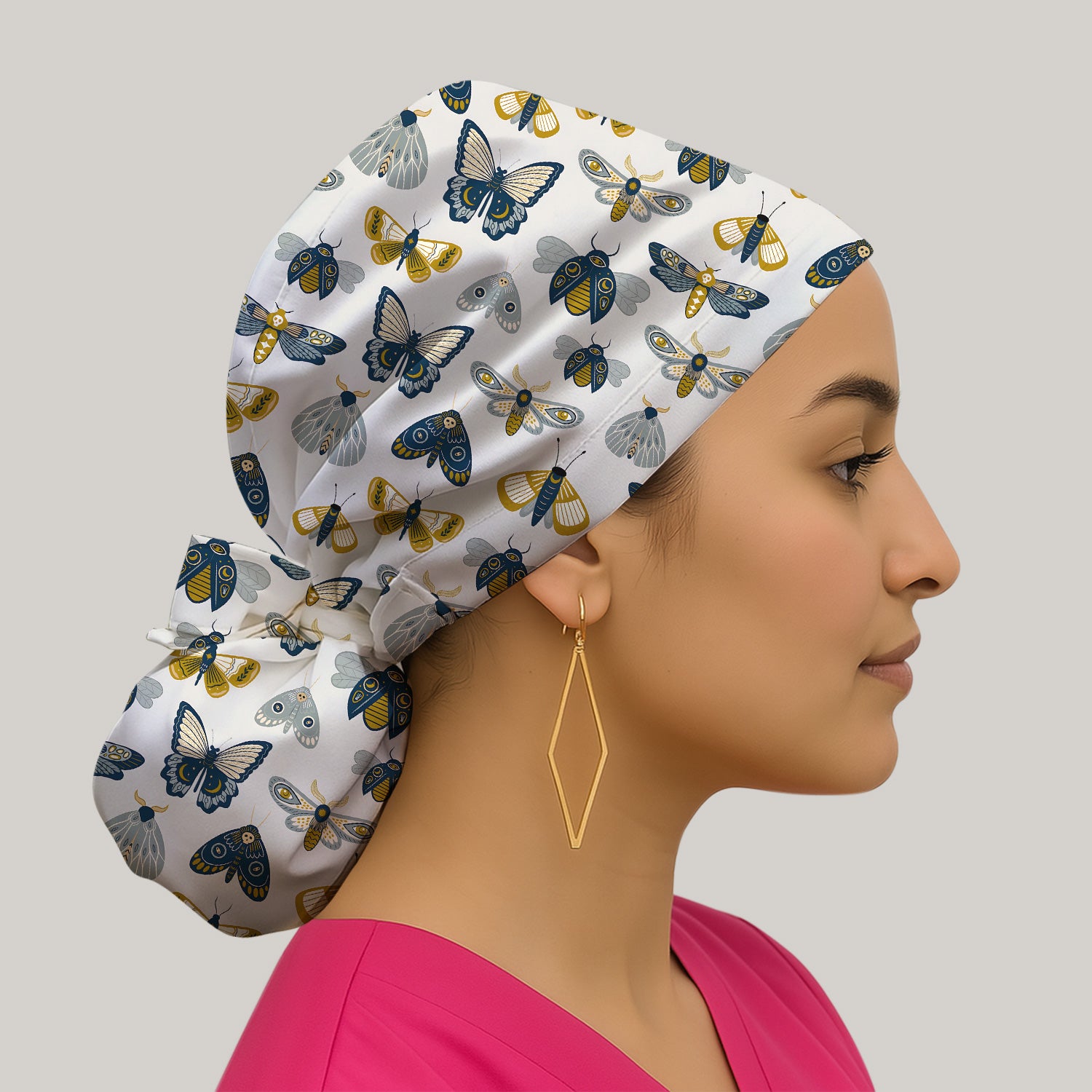 Cute Butterfly Moth Insect Pattern Scrub Cap, Bouffant Scrub Caps for Women