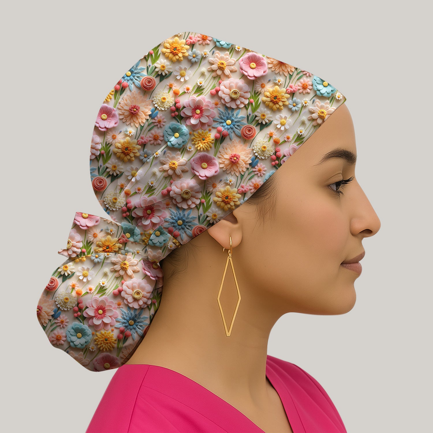 Colorful Blooming Wildflower Pattern Nurse Scrub Cap, Surgical Caps for Doctors