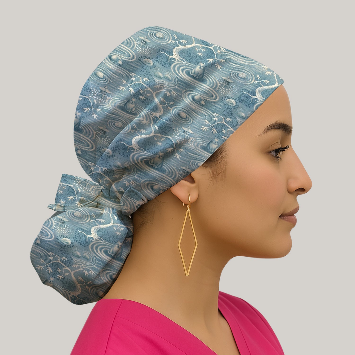 Zen Cat Water Garden Pattern Scrub Cap, Surgical Caps for Doctors