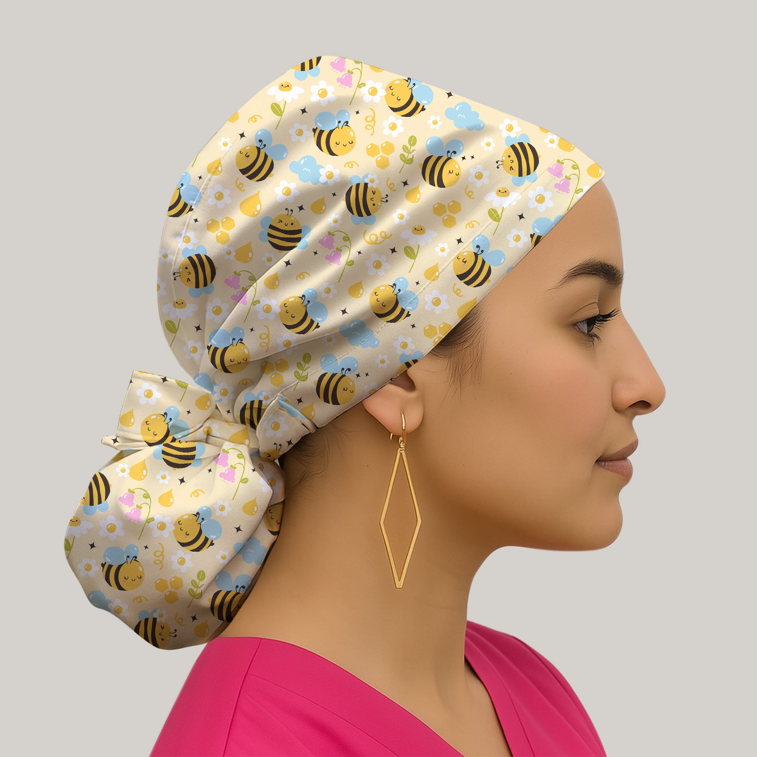 Honey Bee Flower Cloud Pattern Scrub Cap, Surgical Caps for Doctors