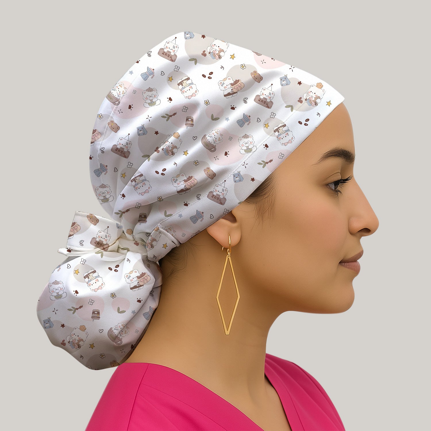 Cute Cat With Coffee Paw Heart Pattern Scrub Cap, Surgical Caps for Doctors