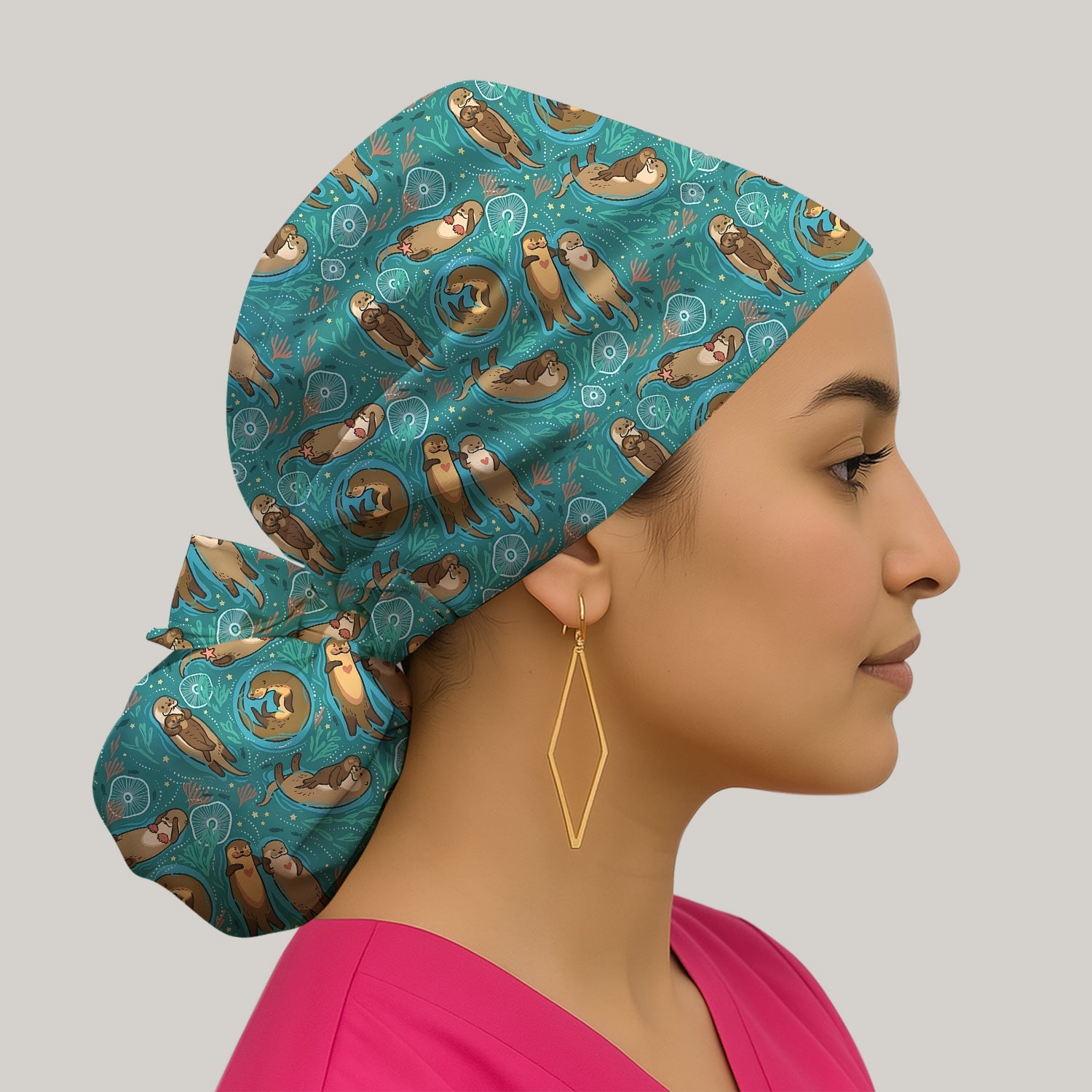 Sea Otter Floating Ocean Pattern Nurse Scrub Cap, Surgical Caps for Doctors