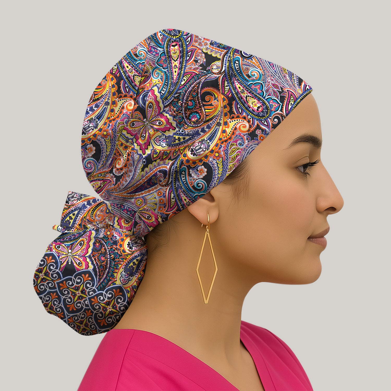 Colorful Bohemian Paisley Floral Pattern Scrub Cap, Surgical Caps for Doctors