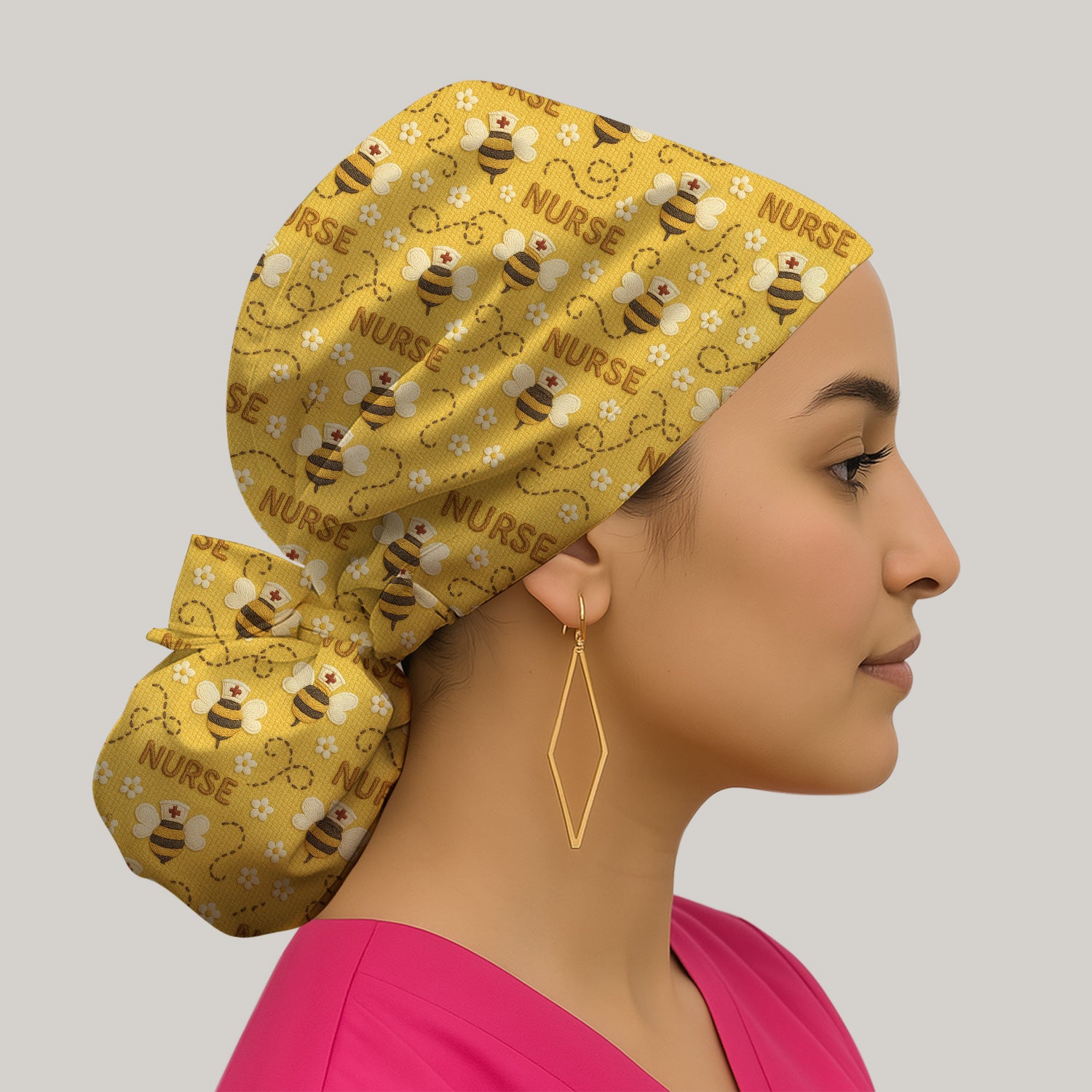 Honey Bee Nurse Scrub Cap – Cute Bumblebee Medical Pattern – Cheerful Uniform for Nurses, Vets and Healthcare Workers