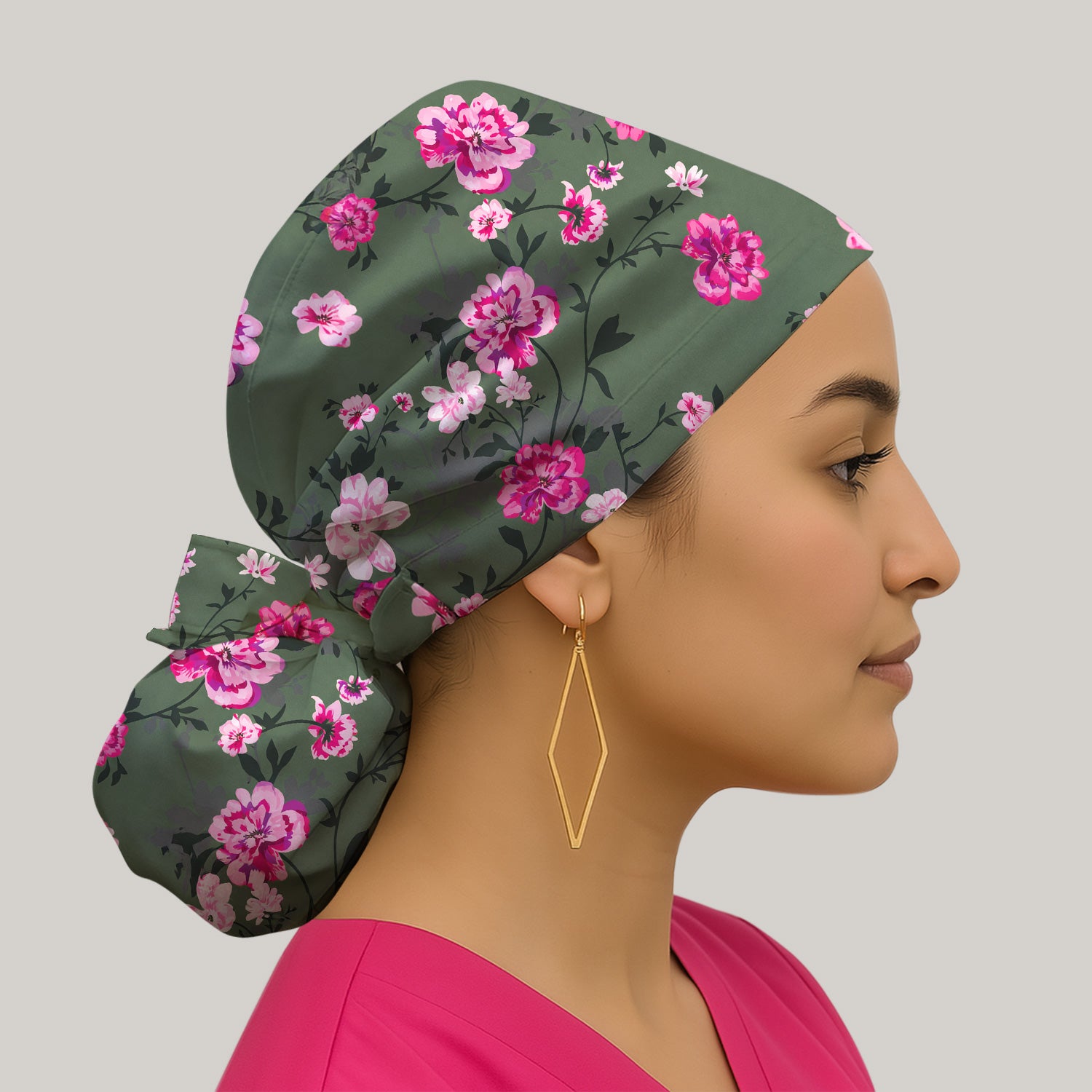 Pink Floral Blossom Pattern Scrub Caps, Breathable Fabrics Caps Uniform