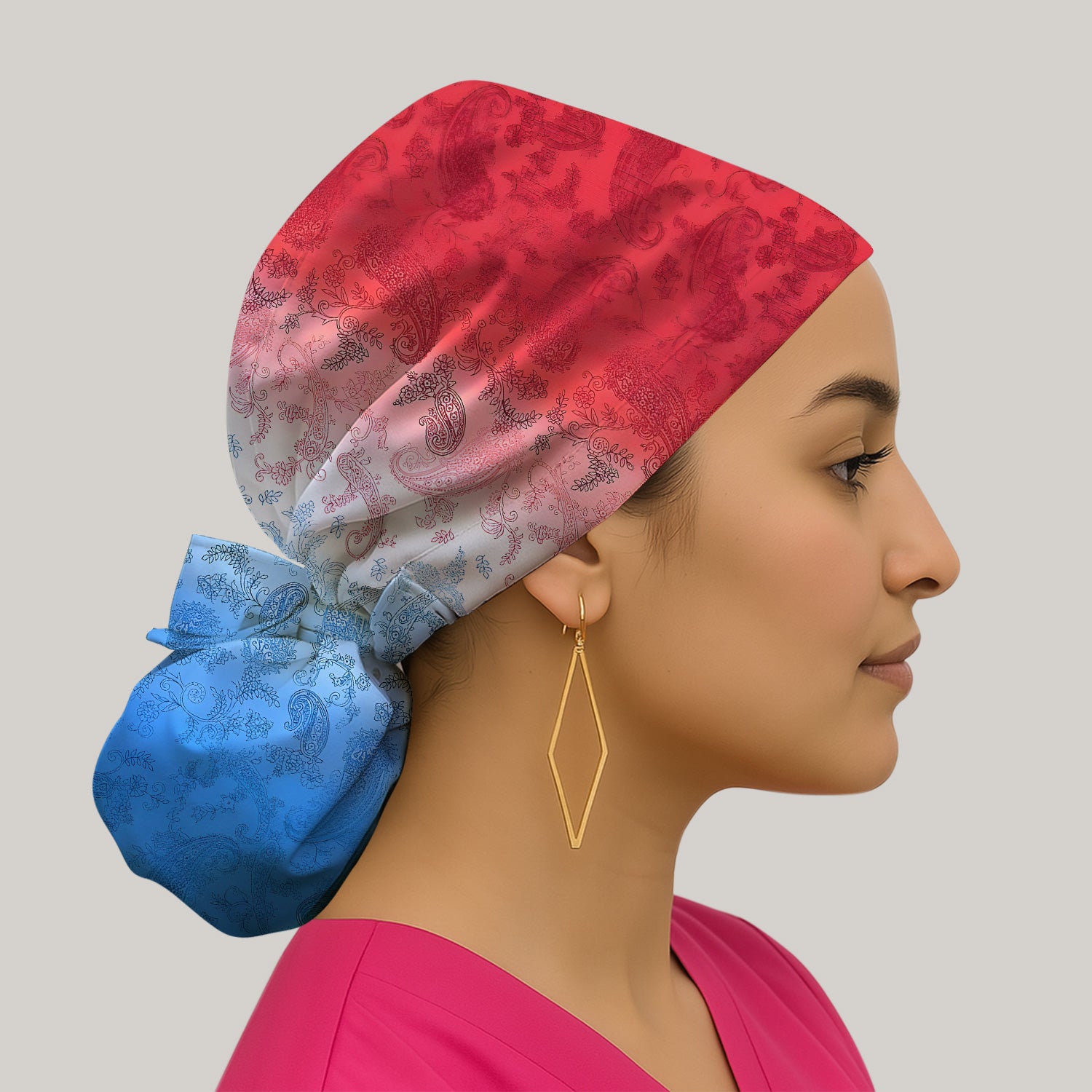 Red Blue Paisley Ombre Pattern Scrub Cap, Surgical Caps for Doctors