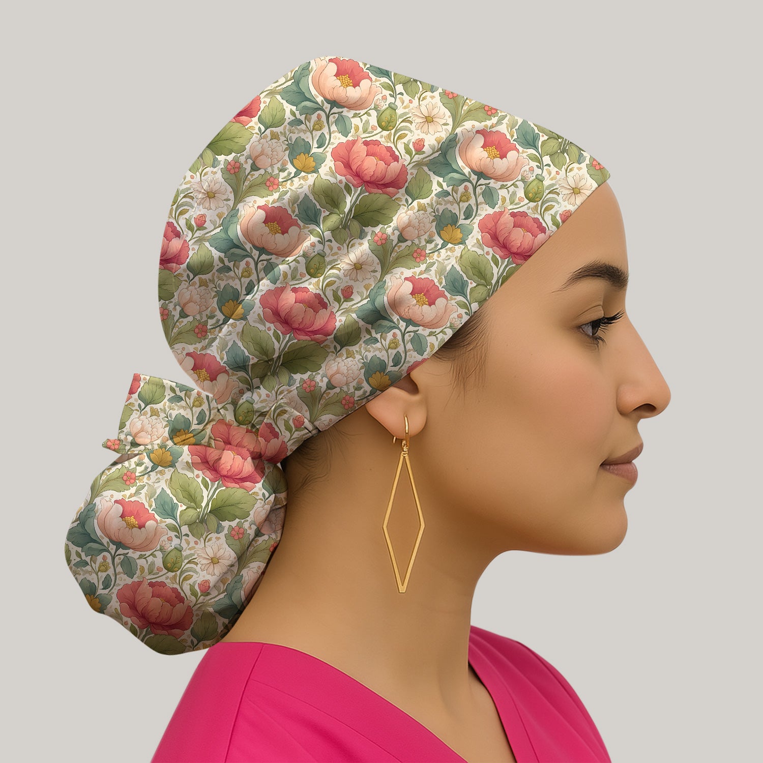 Vintage Botanical Peony Floral Pattern Scrub Cap, Breathable Fabrics Caps Uniform