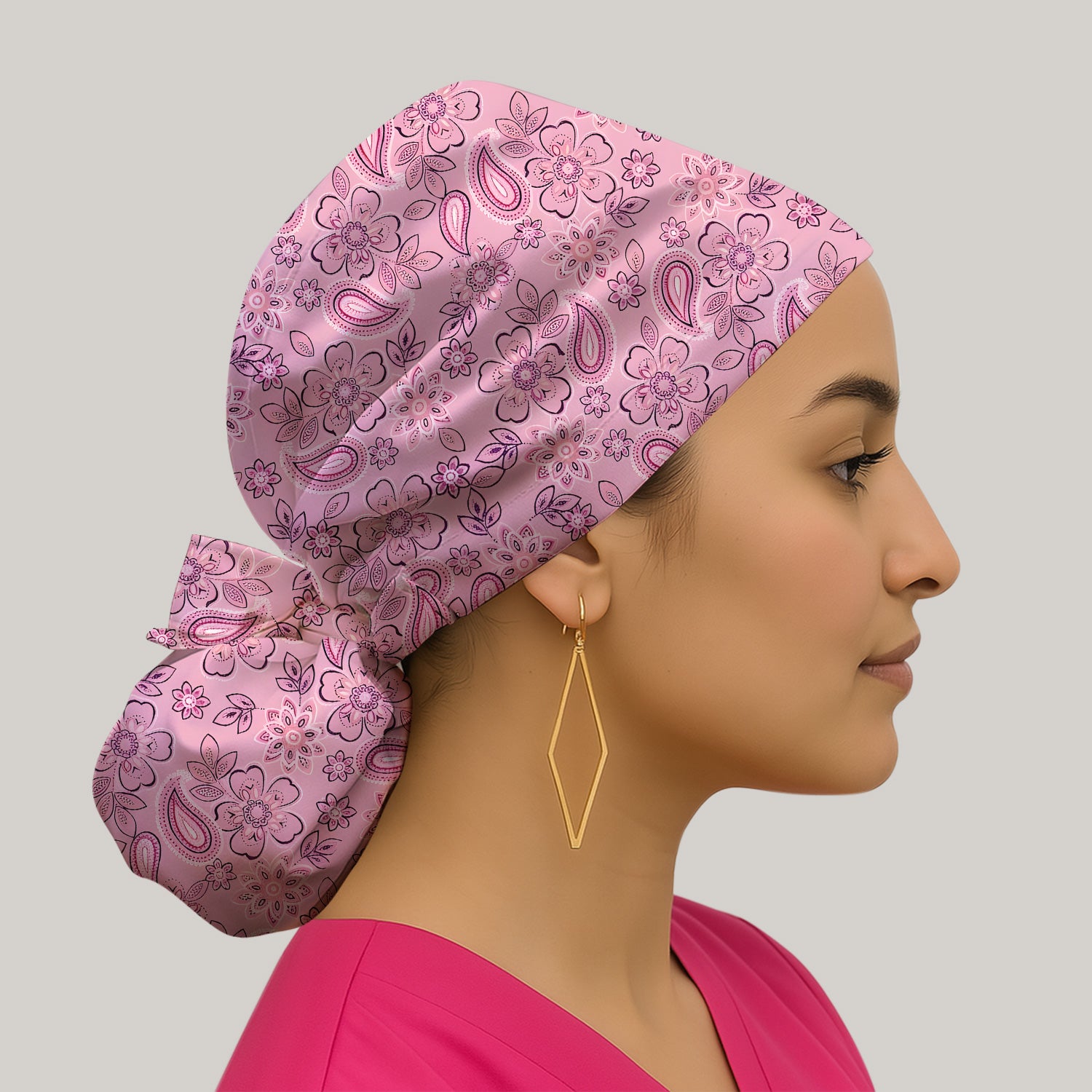 Pink Paisley Floral Nurse Pattern Scrub Cap, Surgical Caps for Doctors